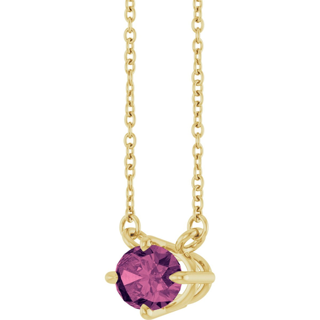 Natural Pink Tourmaline Solitaire Necklace in 14k yellow gold