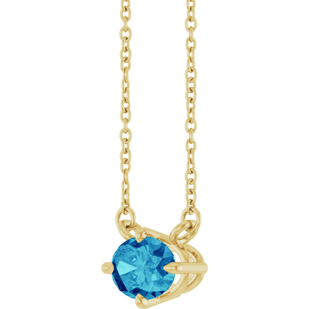 Natural Blue Zircon Solitaire Necklace in 14k yellow gold