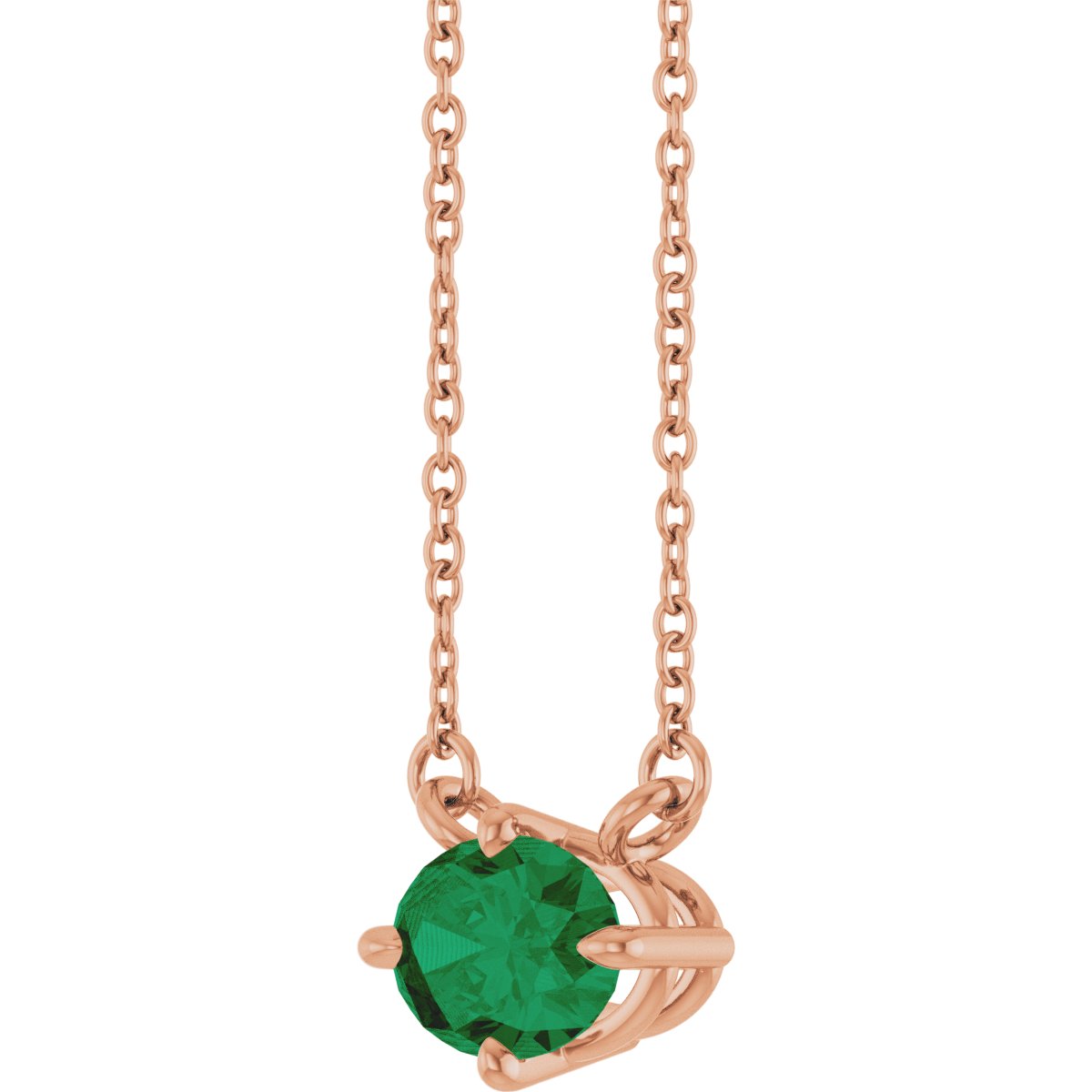 Natural Emerald Solitaire Necklace in 14k rose gold