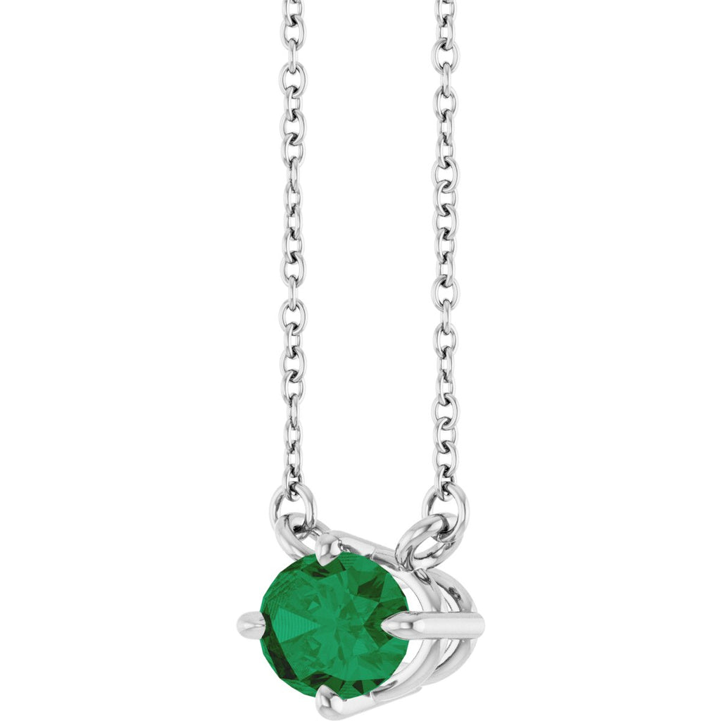 Lab-Grown Emerald Solitaire Necklace in 14k white gold