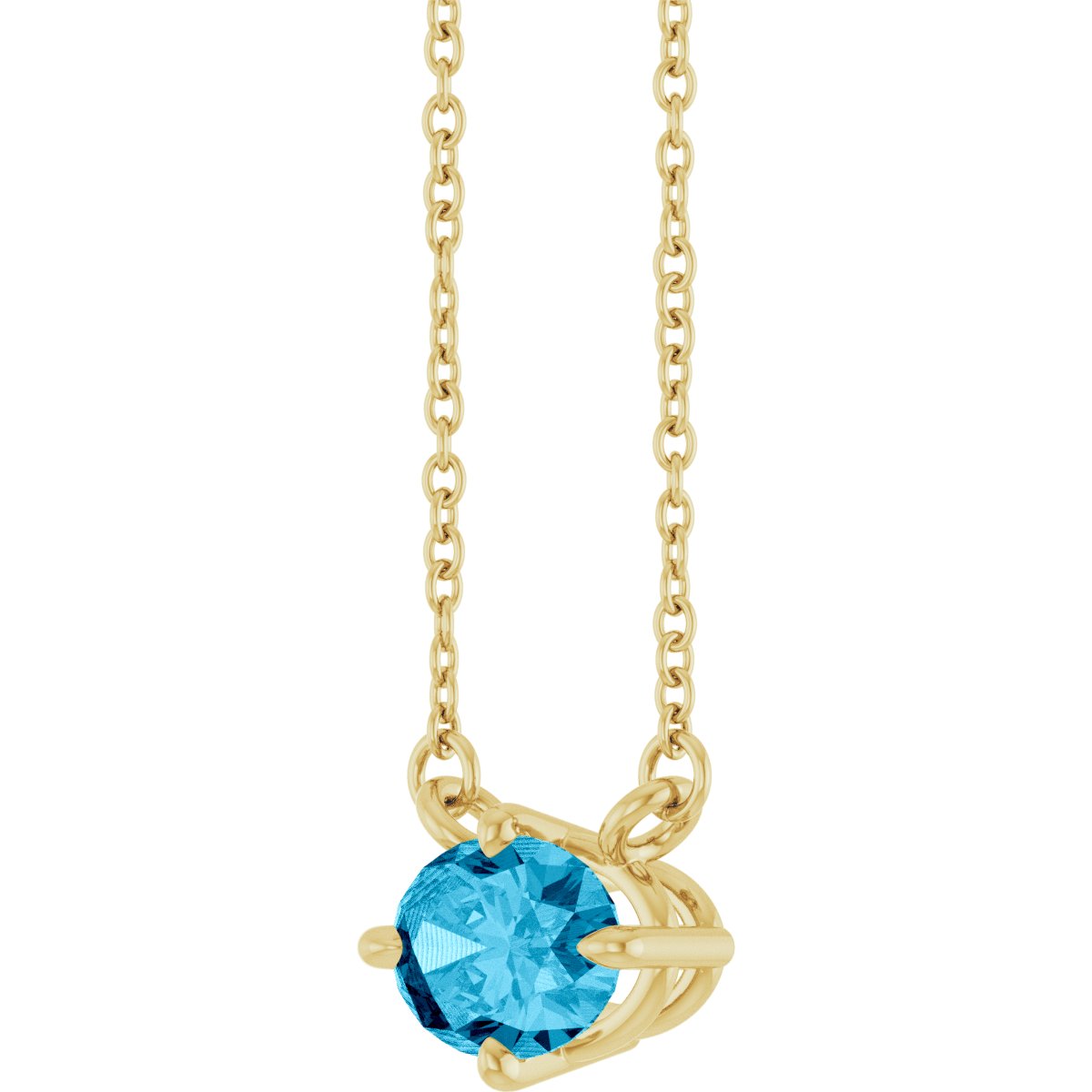 Natural Aquamarine Solitaire Necklace in 14k yellow gold