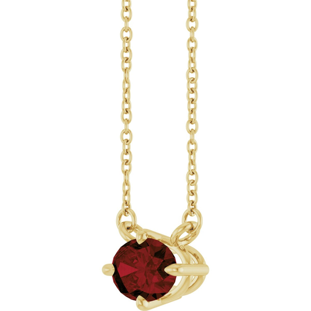 Natural Mozambique Garnet Solitaire Necklace in 14k yellow gold