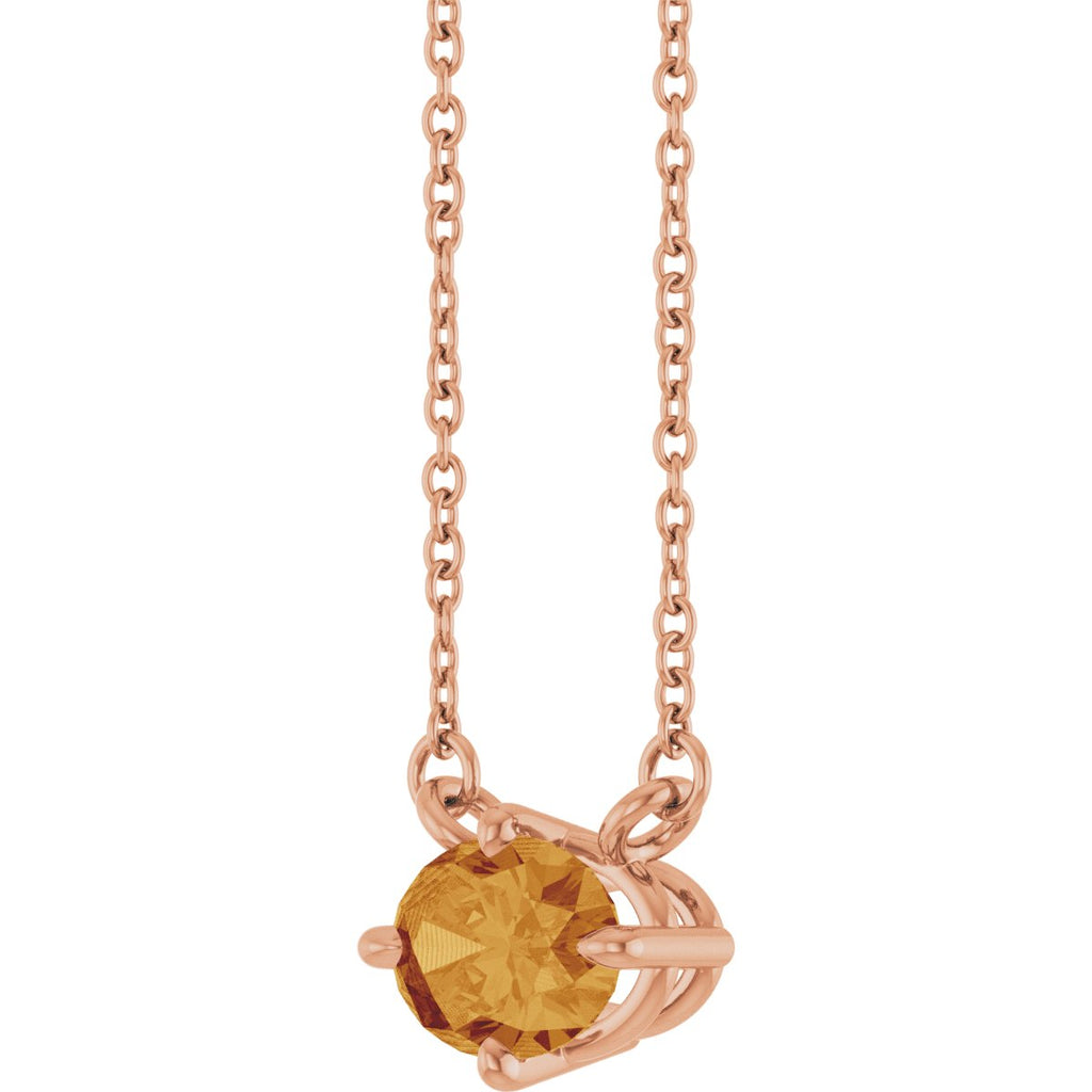 Natural Citrine Solitaire Necklace in 14k rose gold