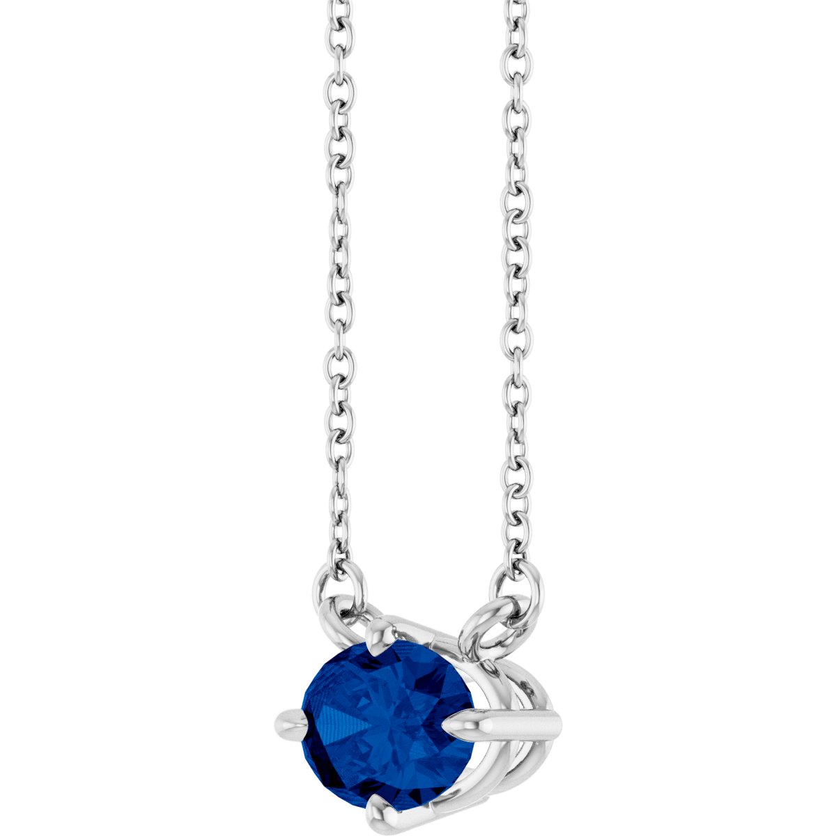Lab-Grown Blue Sapphire Solitaire Necklace in 14k white gold