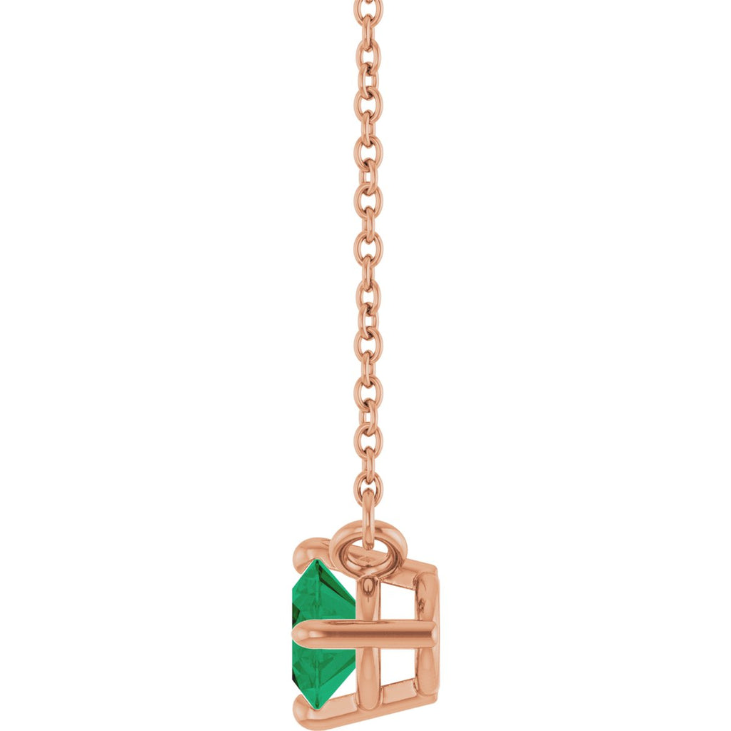Natural Emerald Solitaire Necklace in 14k rose gold