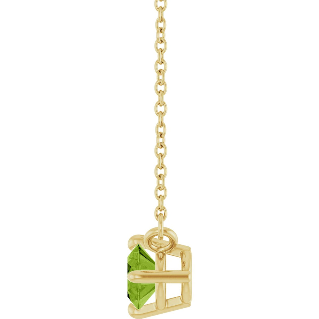 Natural Peridot Solitaire Necklace in 14k yellow gold
