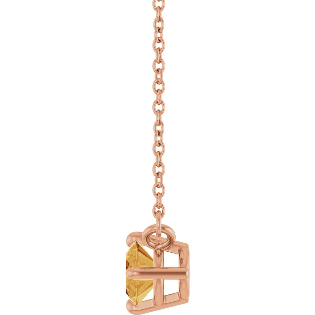 Natural Citrine Solitaire Necklace in 14k rose gold