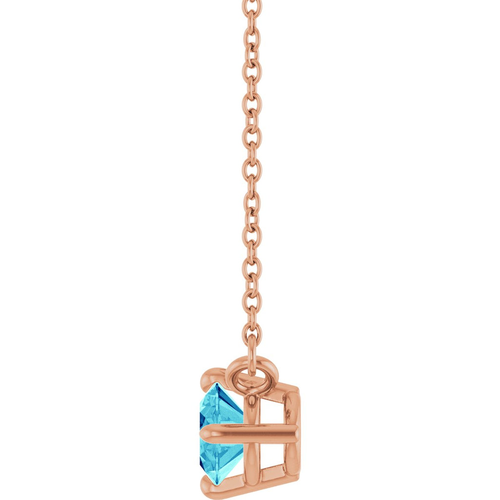 Natural Blue Zircon Solitaire Necklace in 14k rose gold