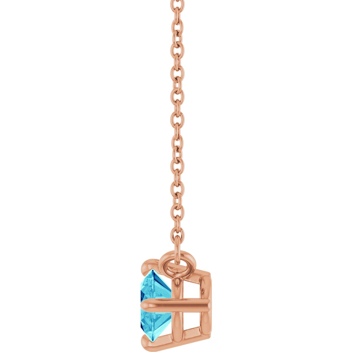 Natural Blue Zircon Solitaire Necklace in 14k rose gold