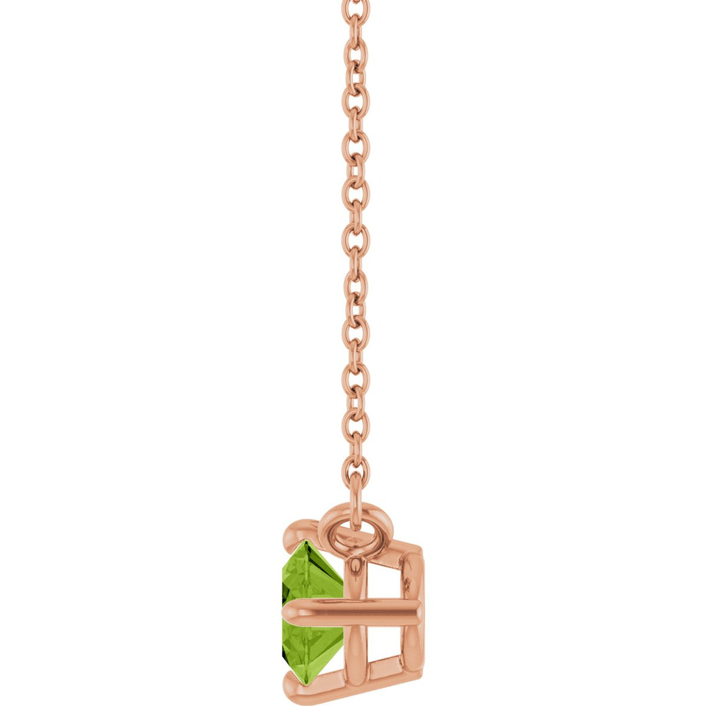 Natural Peridot Solitaire Necklace in 14k rose gold