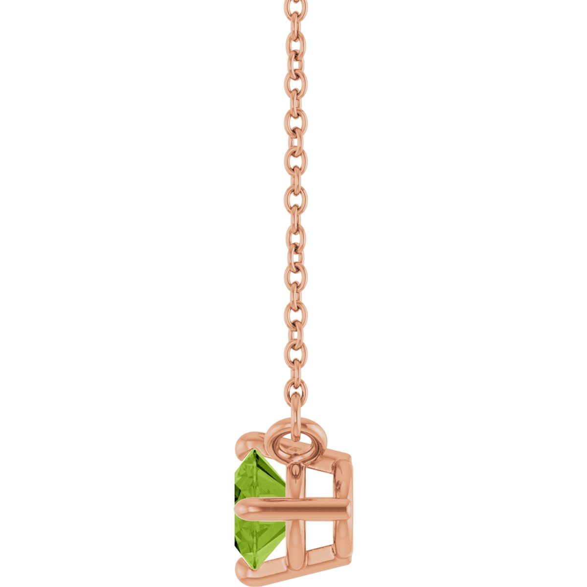 Natural Peridot Solitaire Necklace in 14k rose gold