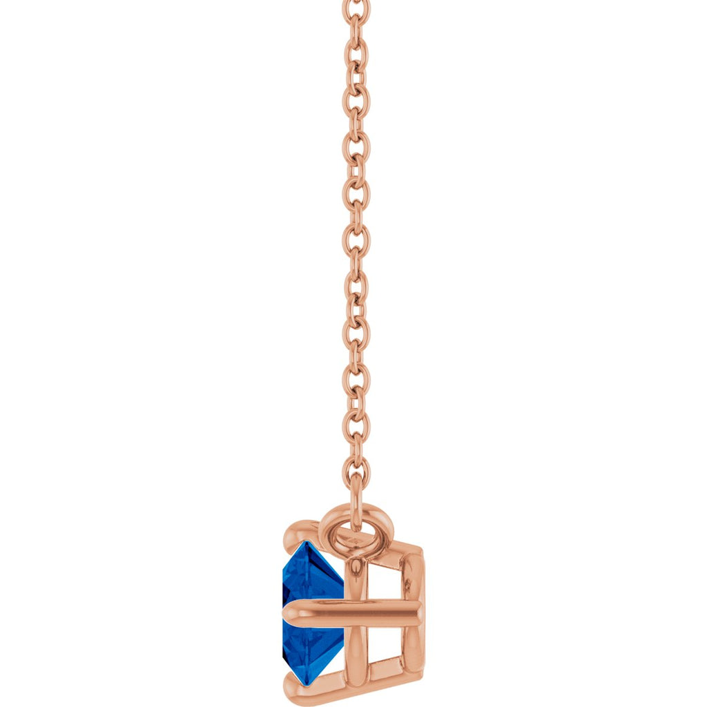 Natural Blue Sapphire Solitaire Necklace in 14k rose gold