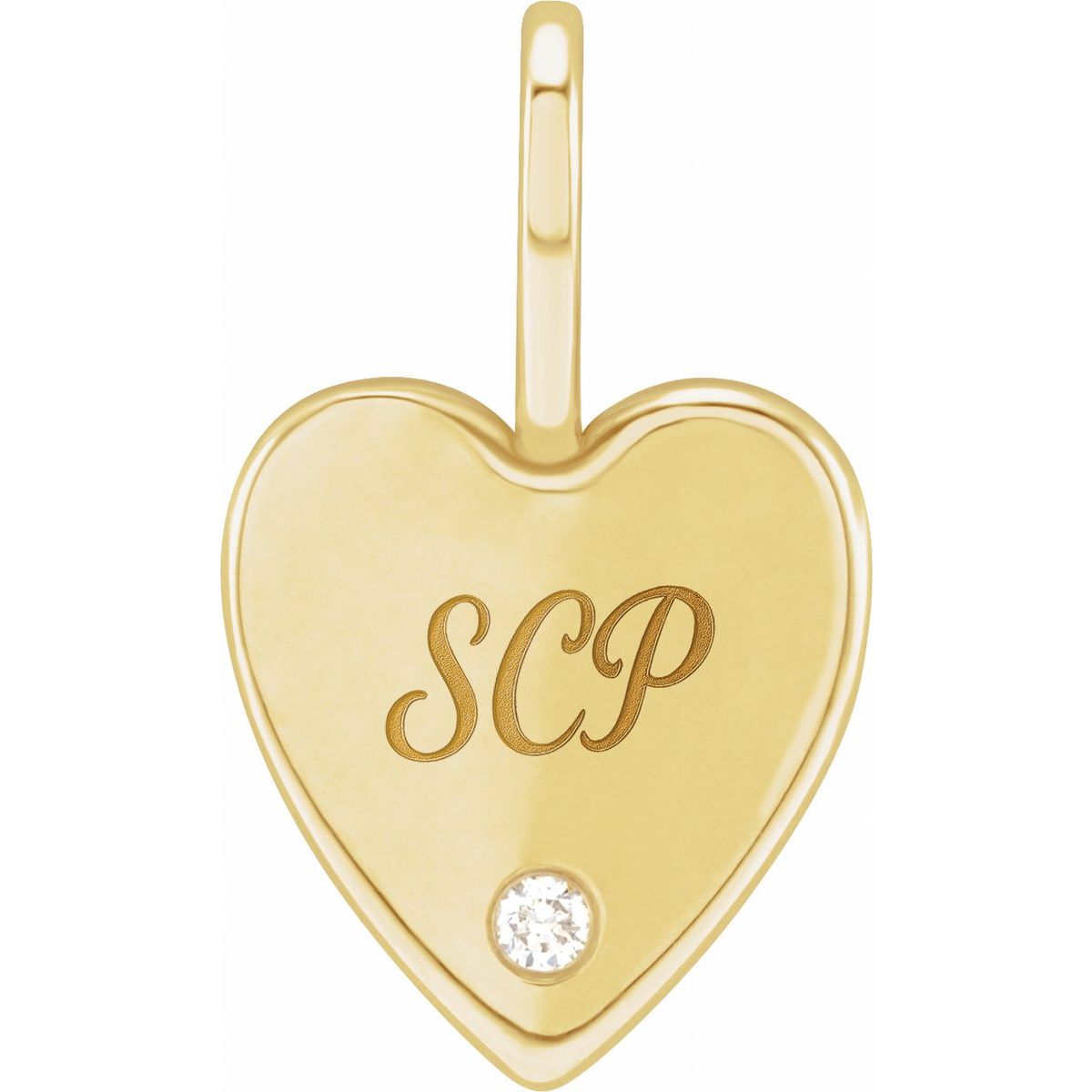.02 CT Natural Diamond Engravable Heart Charm/Pendant in 14k yellow gold