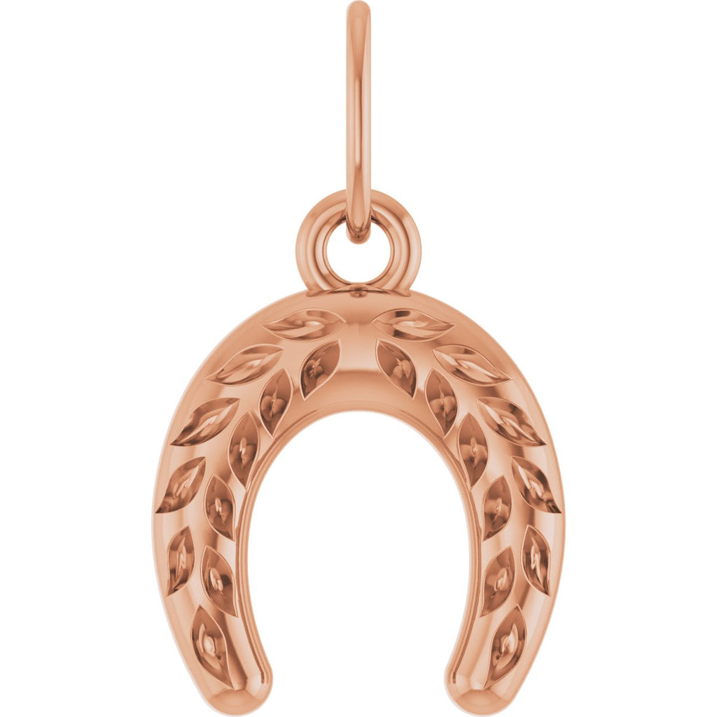 Wheat Pattern Horseshoe Pendant in 14k rose gold