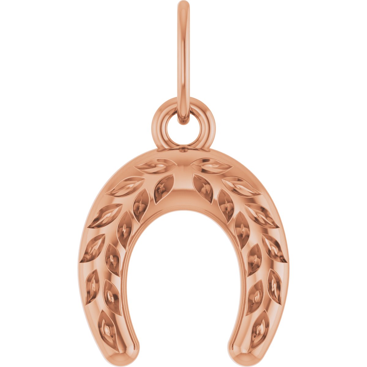 Wheat Pattern Horseshoe Pendant in 14k rose gold