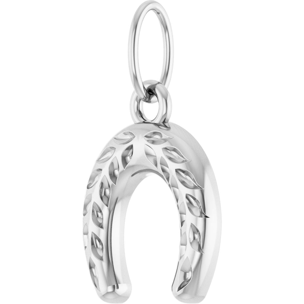 Wheat Pattern Horseshoe Pendant in 14k white gold