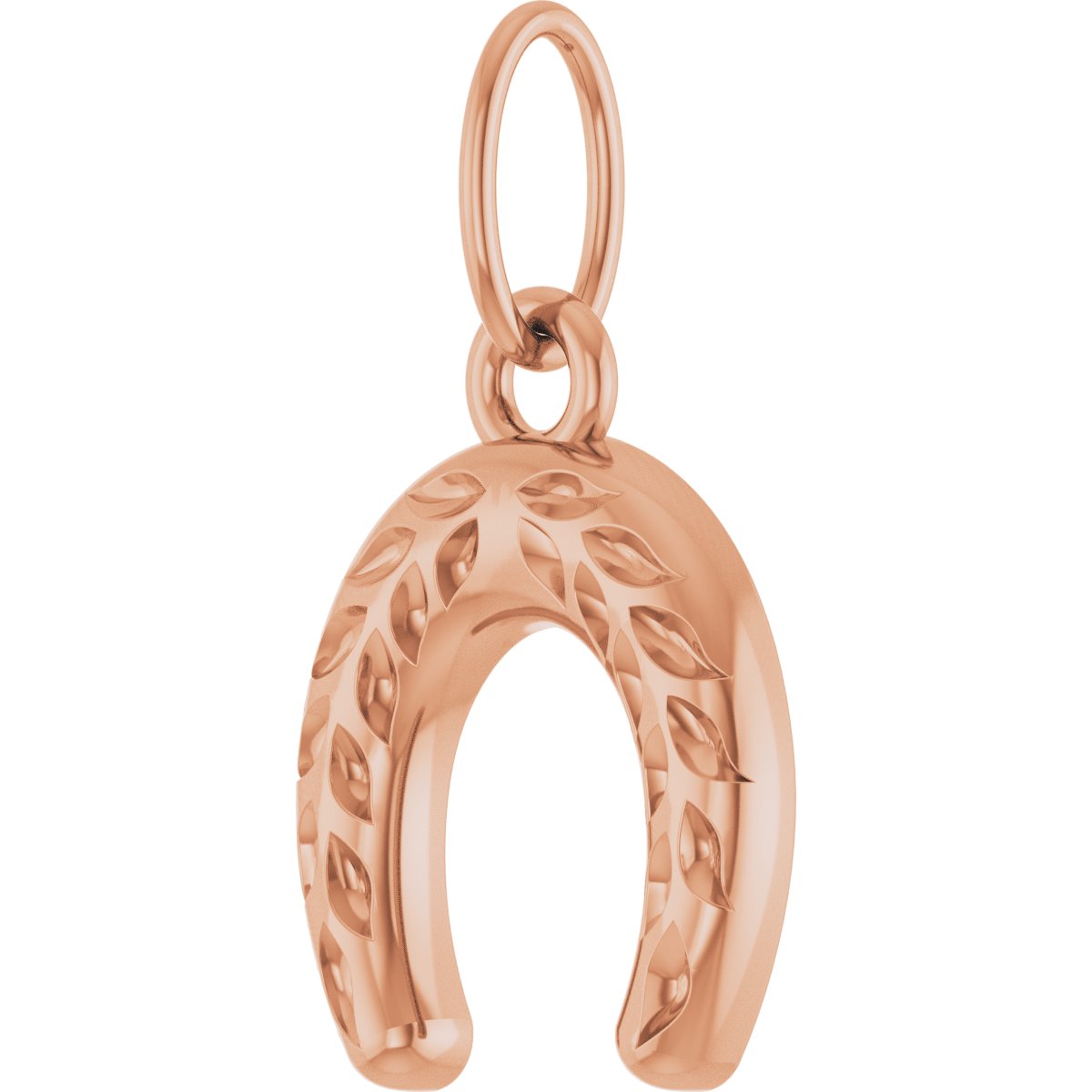 Wheat Pattern Horseshoe Pendant in 14k rose gold