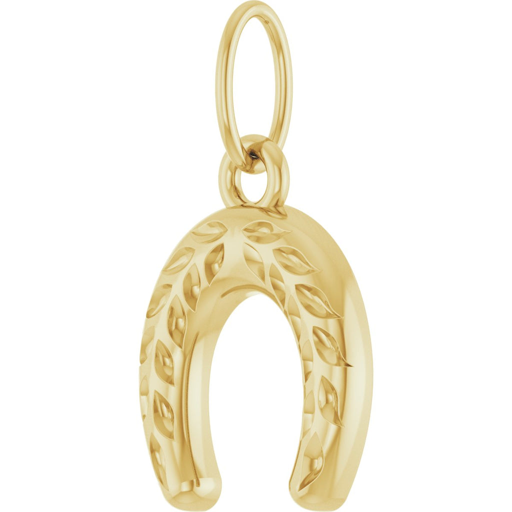 Wheat Pattern Horseshoe Pendant in 14k yellow gold