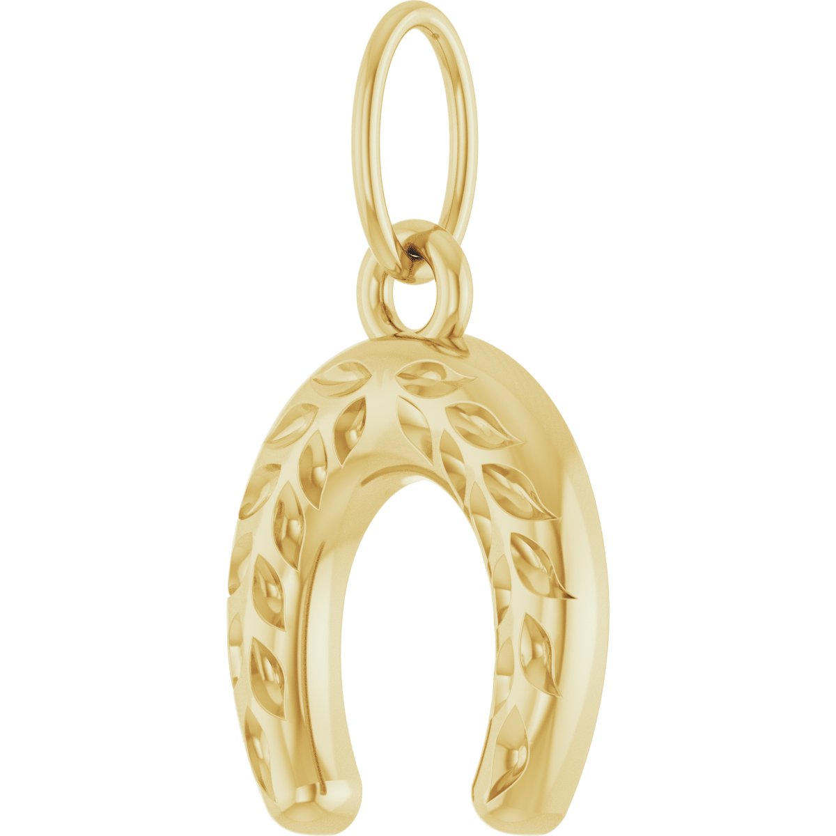 Wheat Pattern Horseshoe Pendant in 14k yellow gold