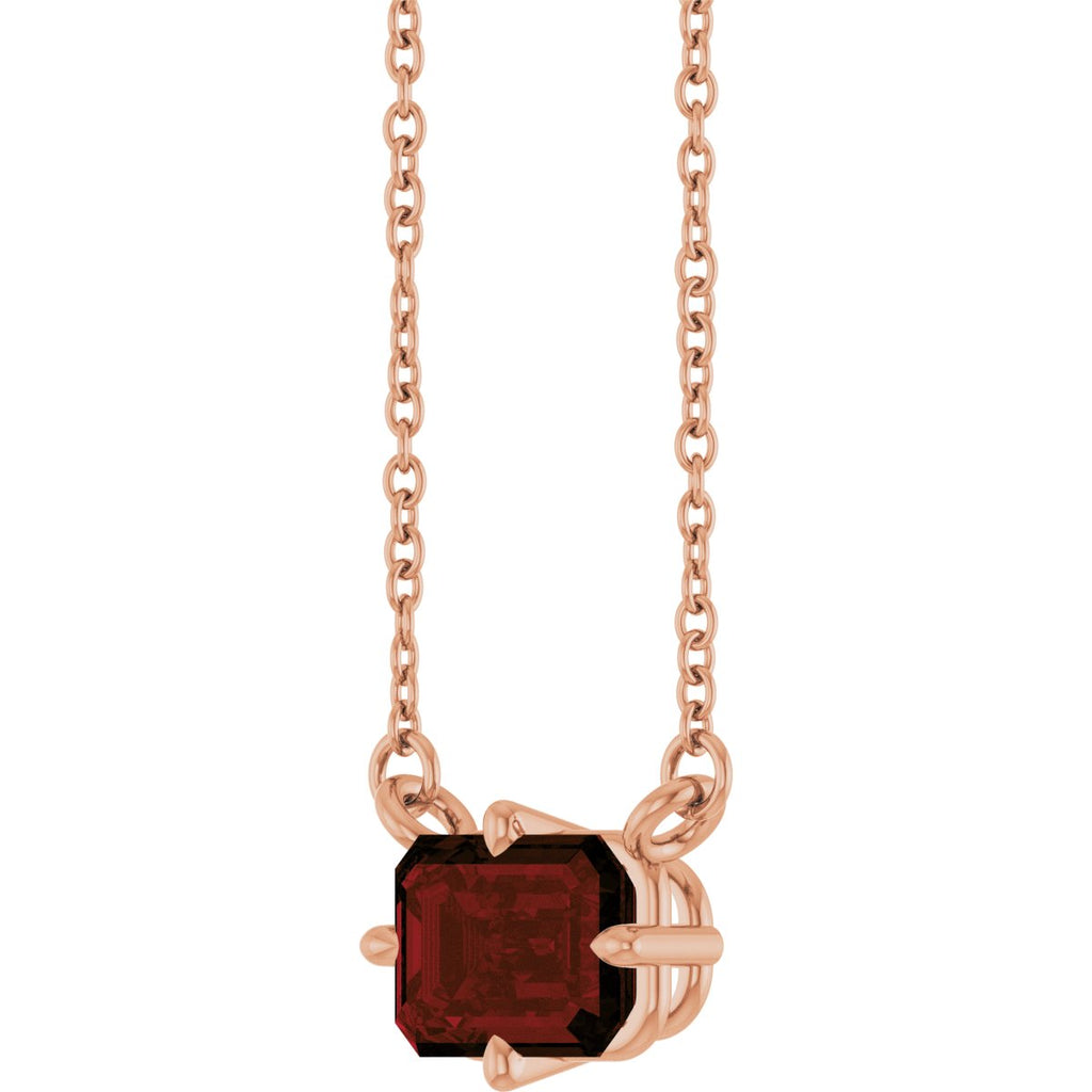 Natural Mozambique Garnet Solitaire Necklace in 14k rose gold