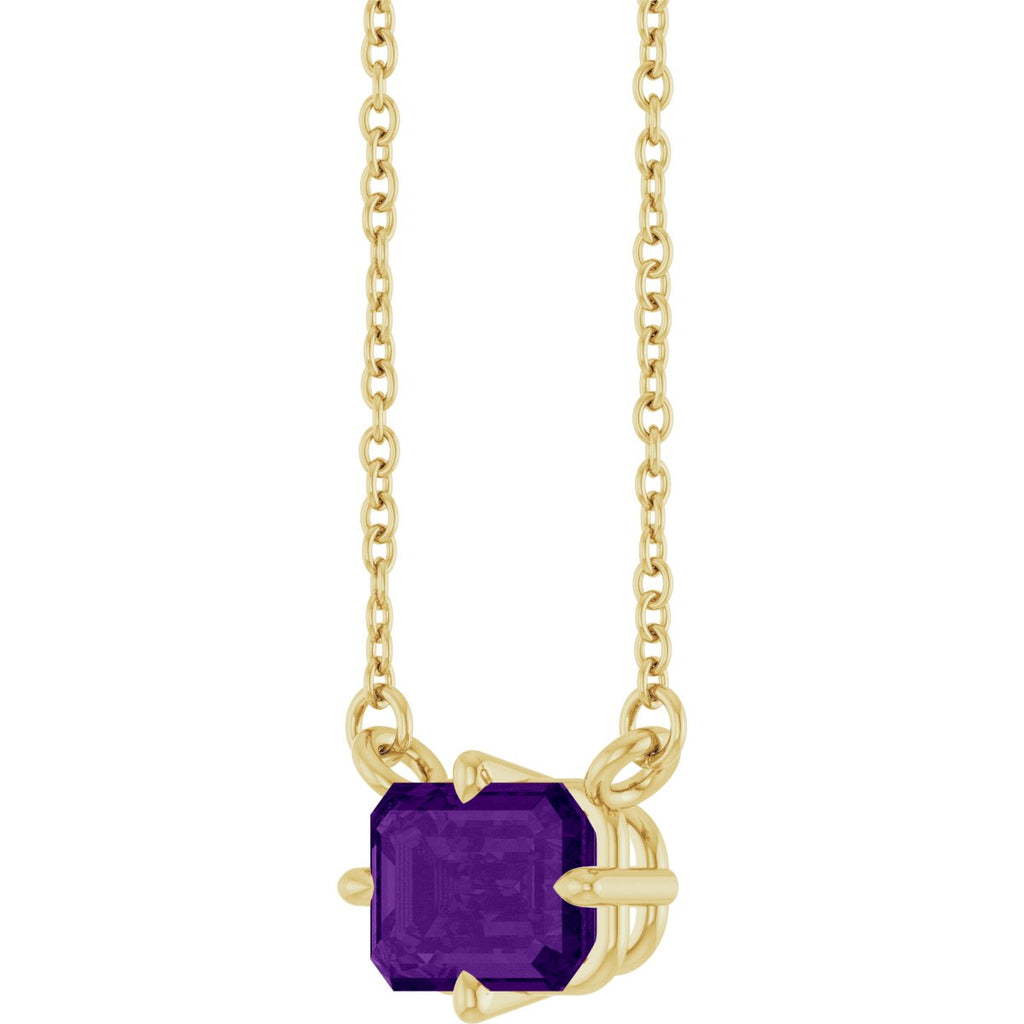 Natural Amethyst Solitaire Necklace in 14k yellow gold