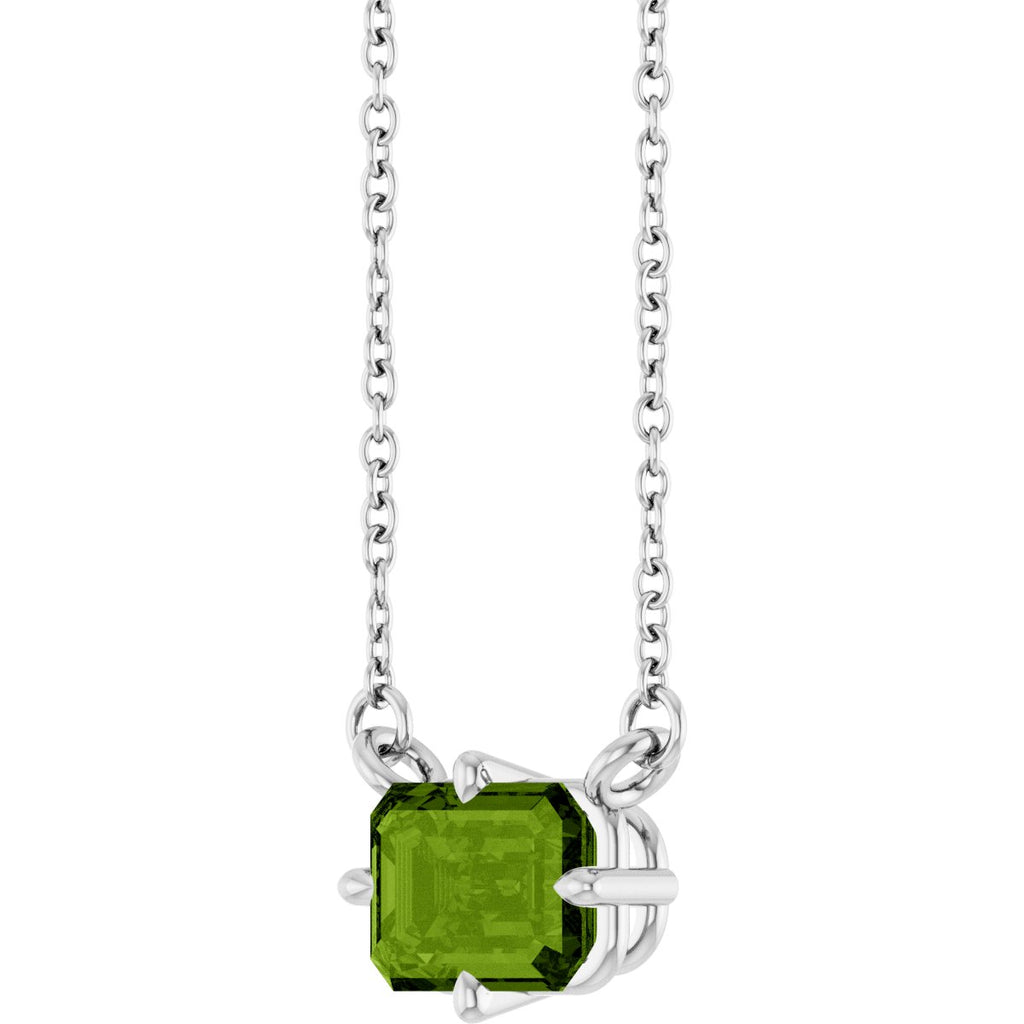 Natural Peridot Solitaire Necklace in 14k white gold
