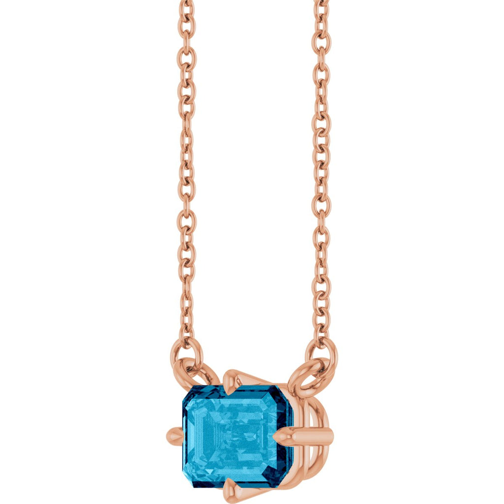 Natural Aquamarine Solitaire Necklace in 14k rose gold