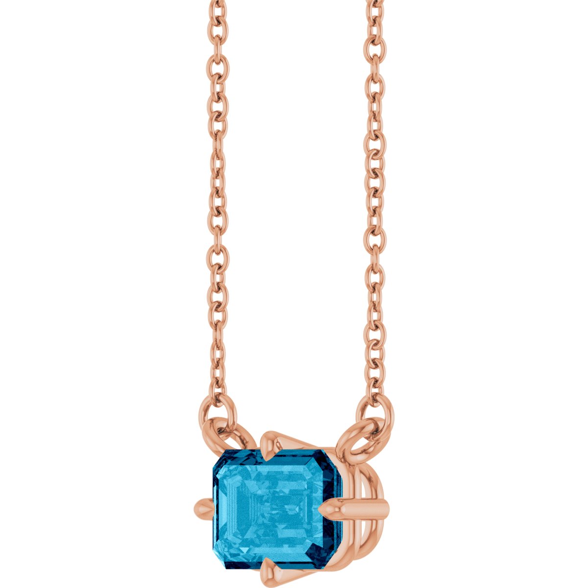 Natural Aquamarine Solitaire Necklace in 14k rose gold