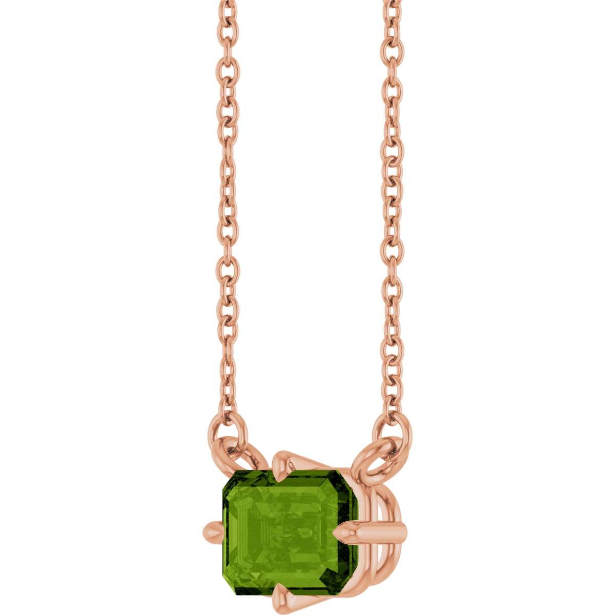 Natural Peridot Solitaire Necklace in 14k rose gold