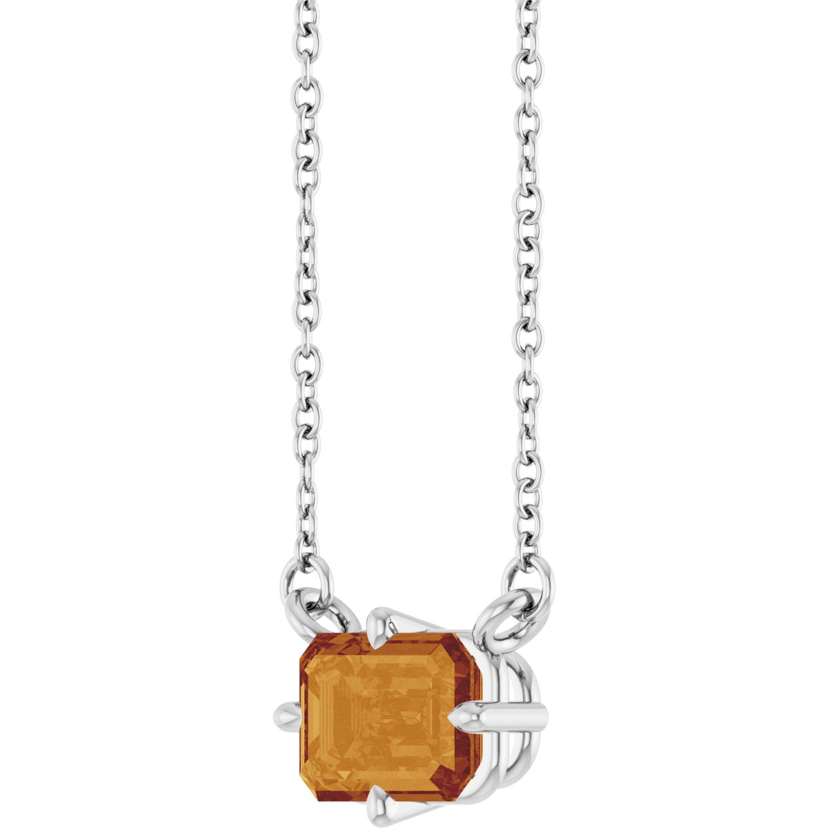 Natural Citrine Solitaire Necklace in 14k white gold
