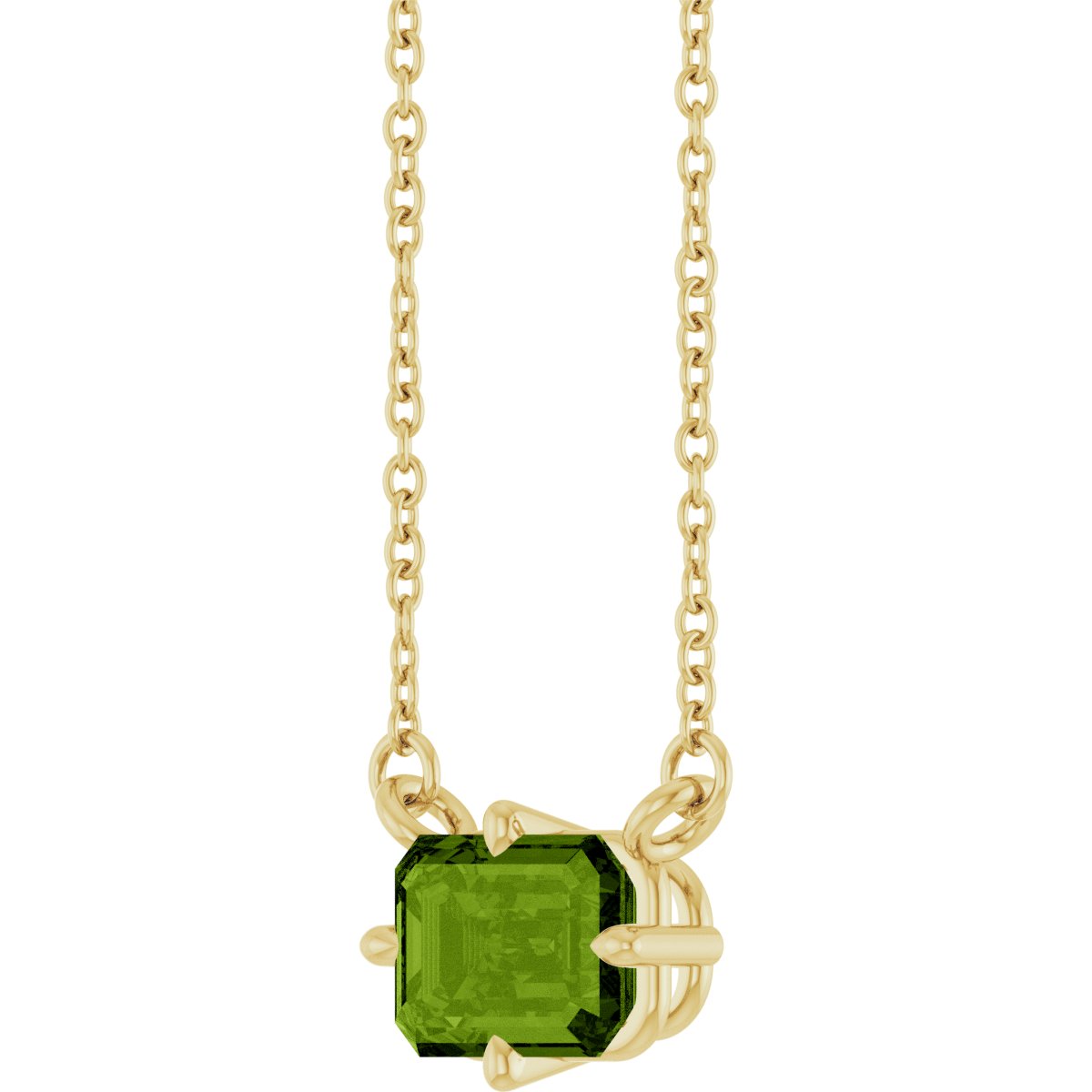Natural Peridot Solitaire Necklace in 14k yellow gold
