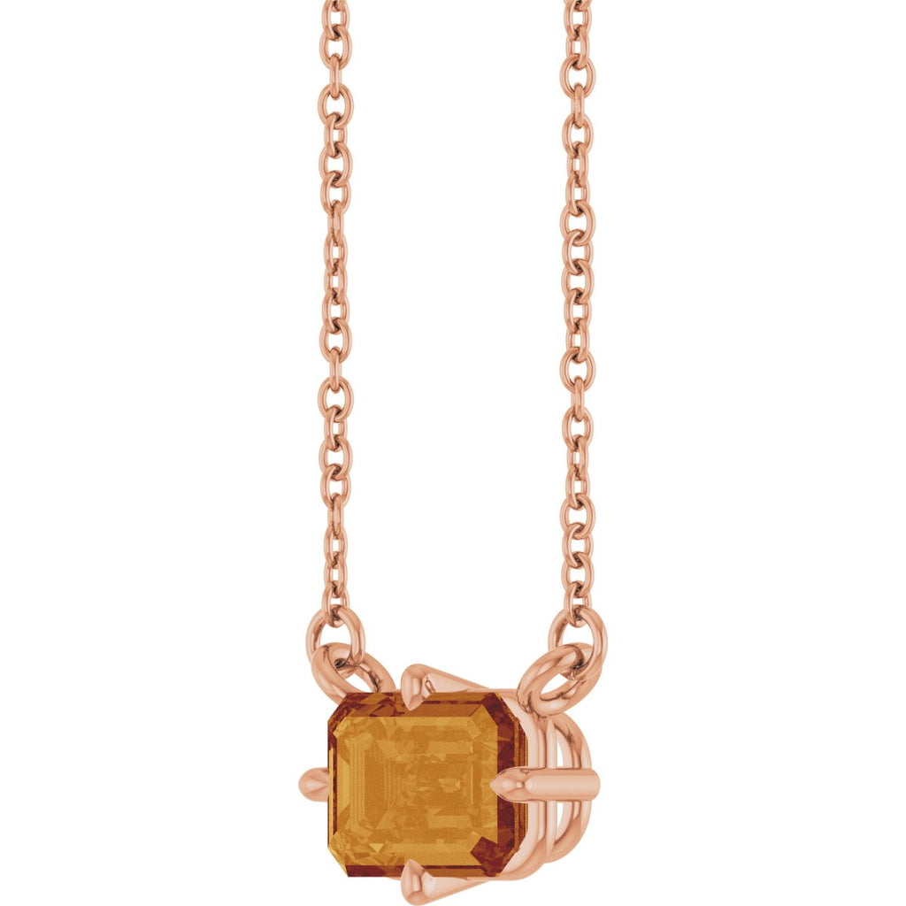 Natural Citrine Solitaire Necklace in 14k rose gold