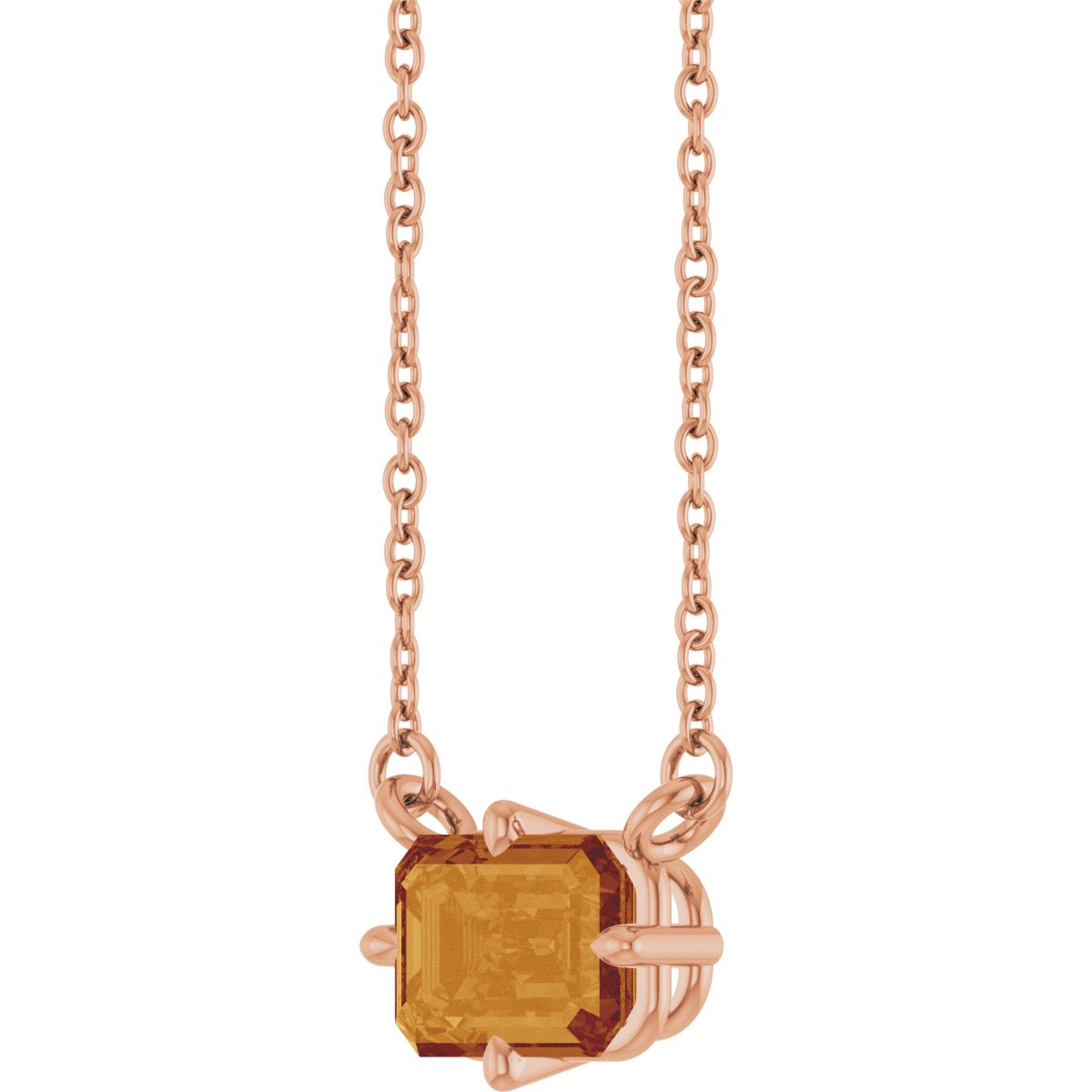 Natural Citrine Solitaire Necklace in 14k rose gold