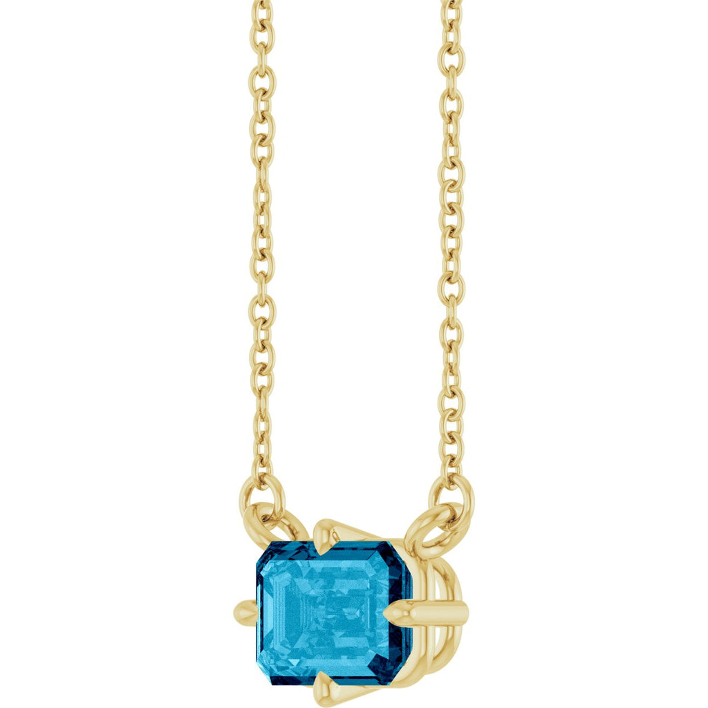 Natural Aquamarine Solitaire Necklace in 14k yellow gold