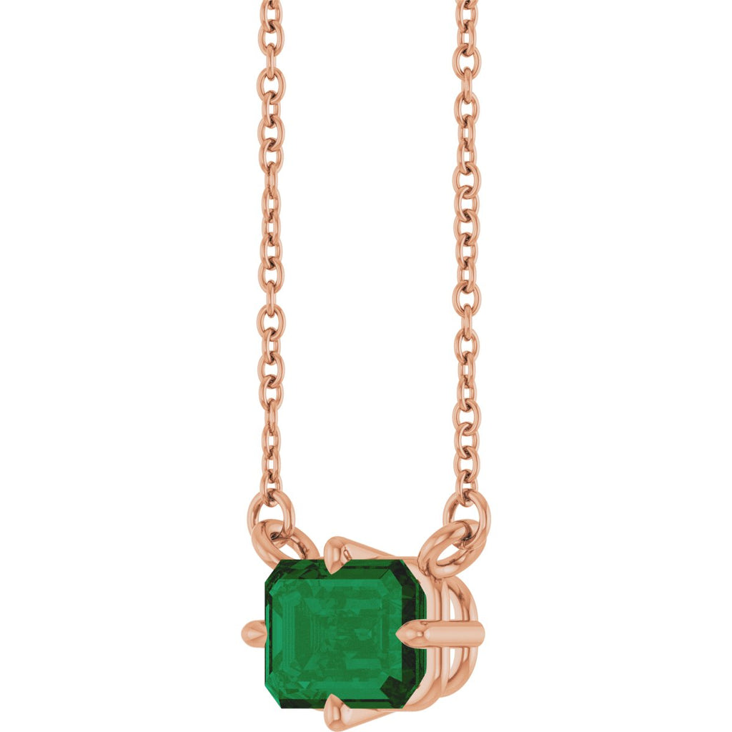 Lab-Grown Emerald Solitaire Necklace in 14k rose gold