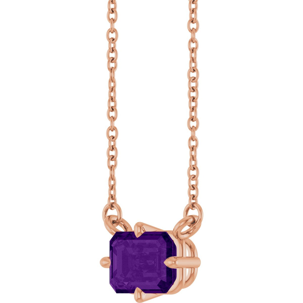 Natural Amethyst Solitaire Necklace in 14k rose gold