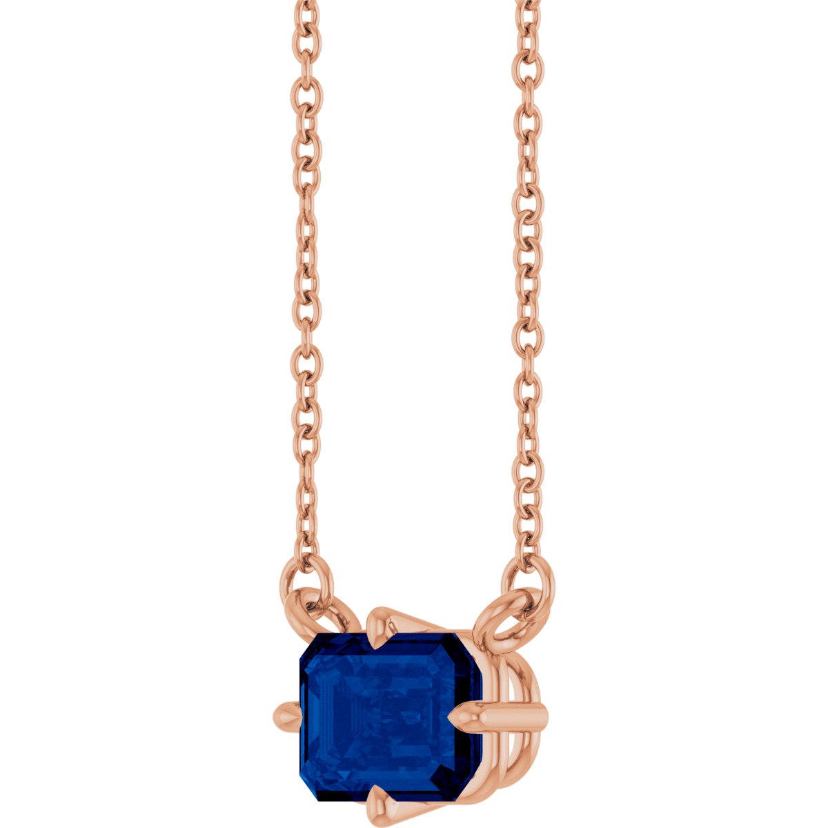 Lab-Grown Blue Sapphire Solitaire Necklace in 14k rose gold