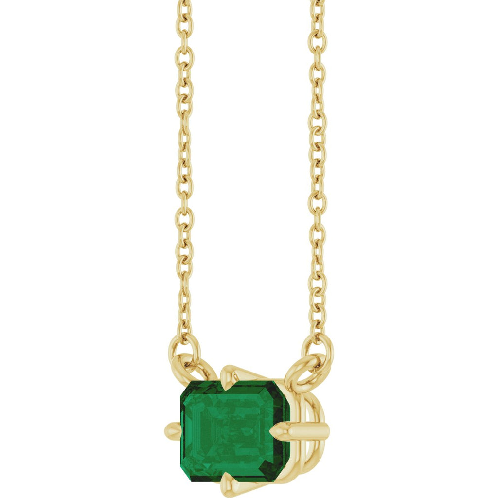 Lab-Grown Emerald Solitaire Necklace in 14k yellow gold