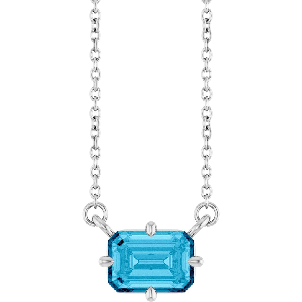 Natural Aquamarine Solitaire Necklace in 14k white gold