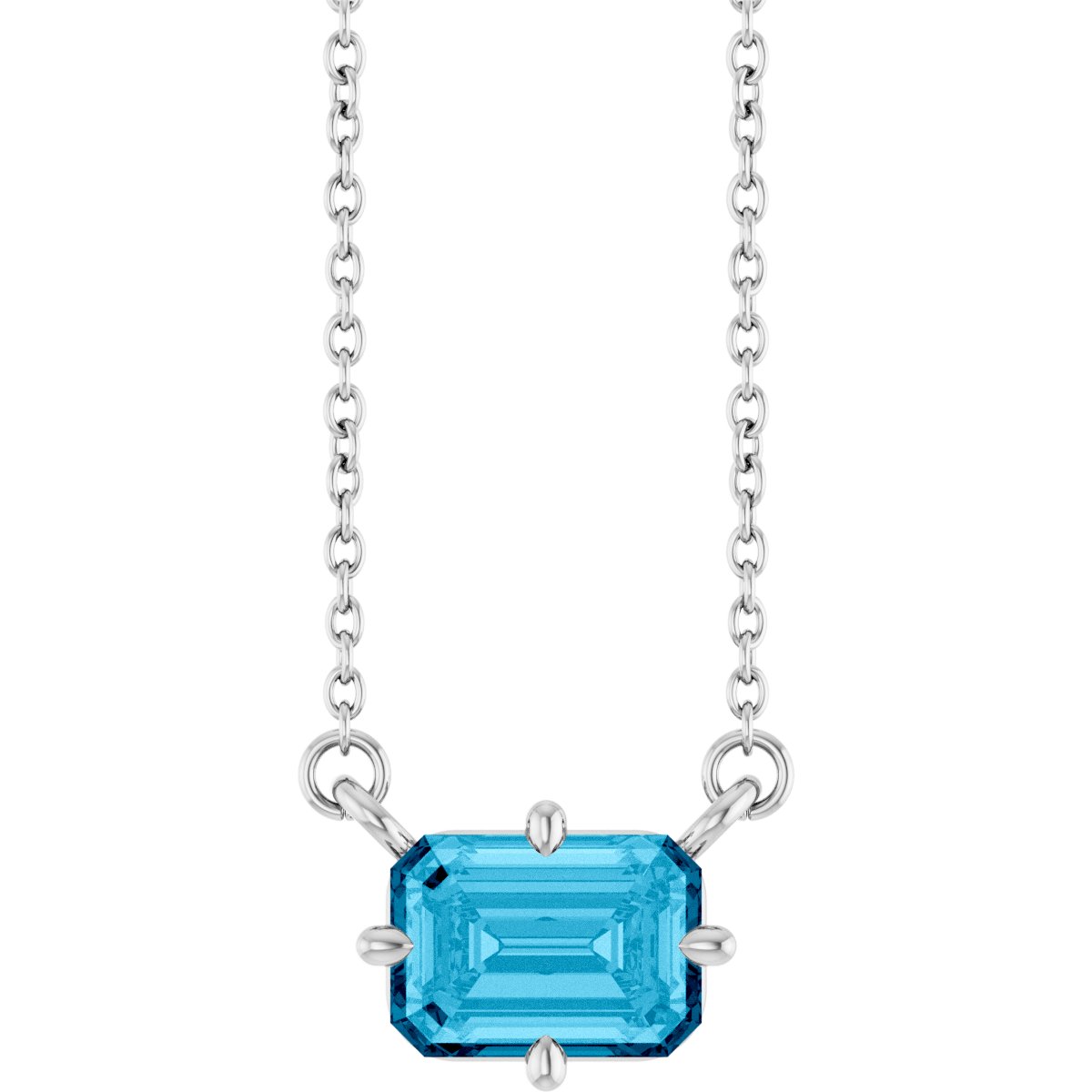 Natural Aquamarine Solitaire Necklace in 14k white gold