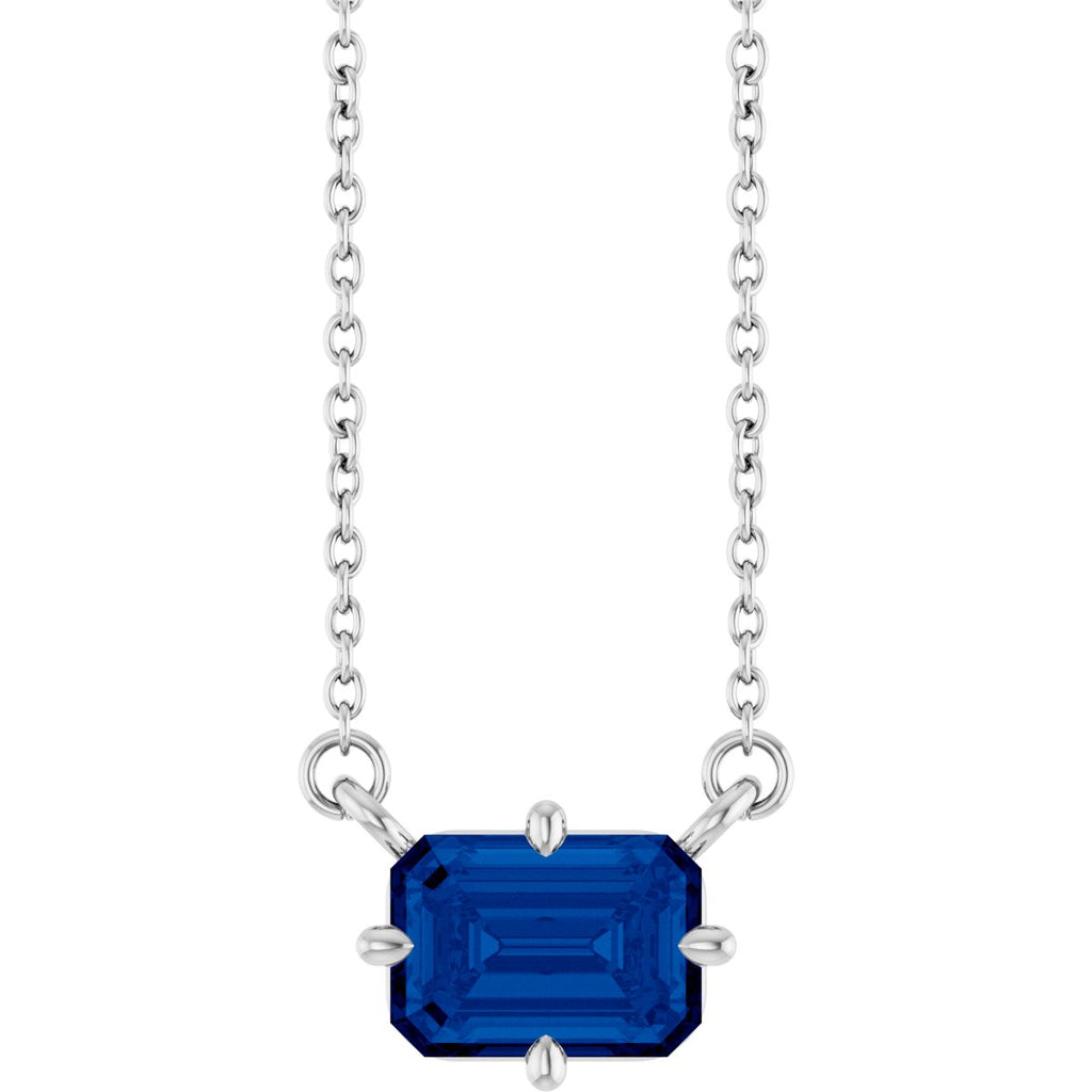 Lab-Grown Blue Sapphire Solitaire Necklace in 14k white gold