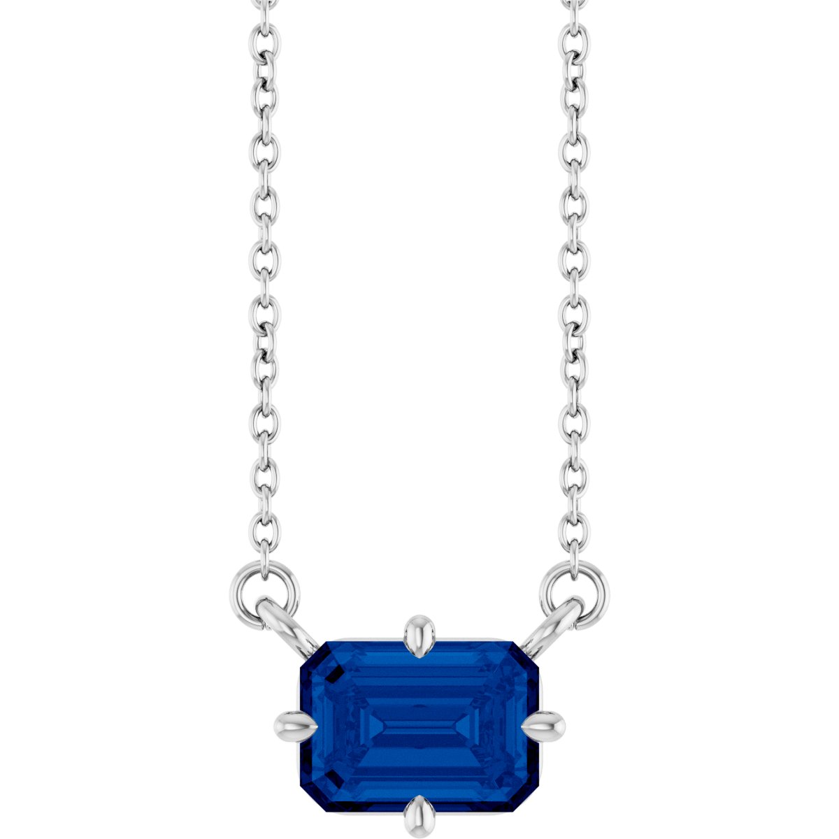 Lab-Grown Blue Sapphire Solitaire Necklace in 14k white gold