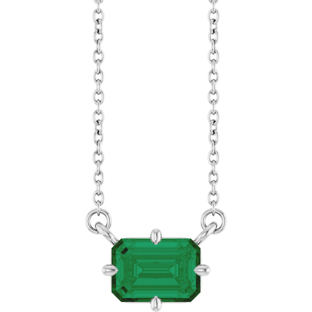 Natural Emerald Solitaire Necklace in 14k white gold