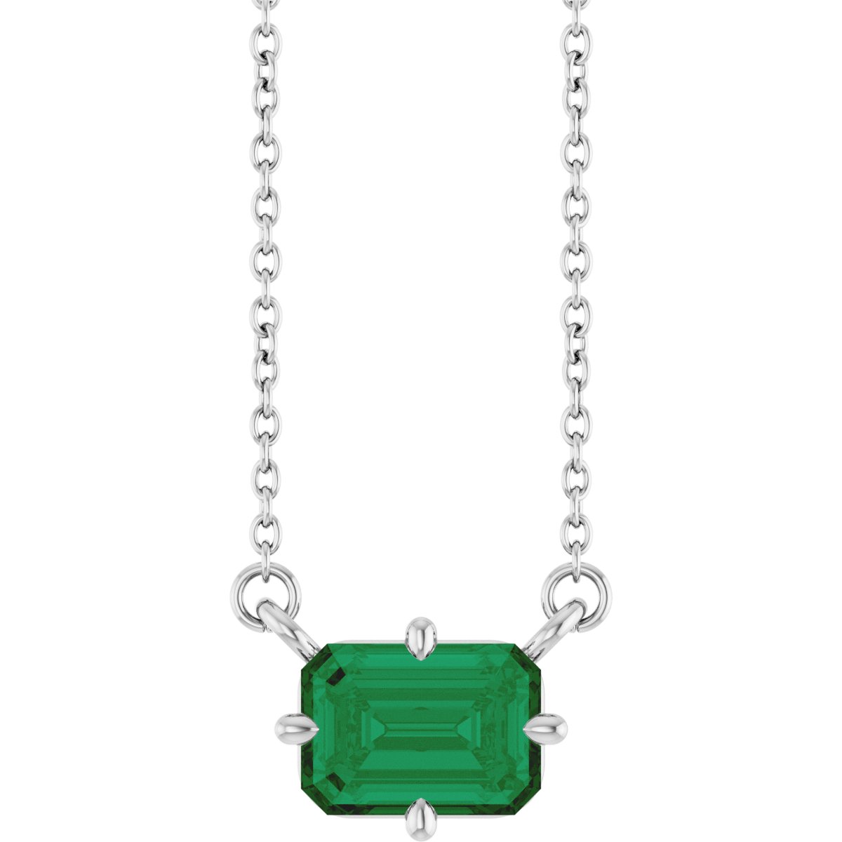 Natural Emerald Solitaire Necklace in 14k white gold