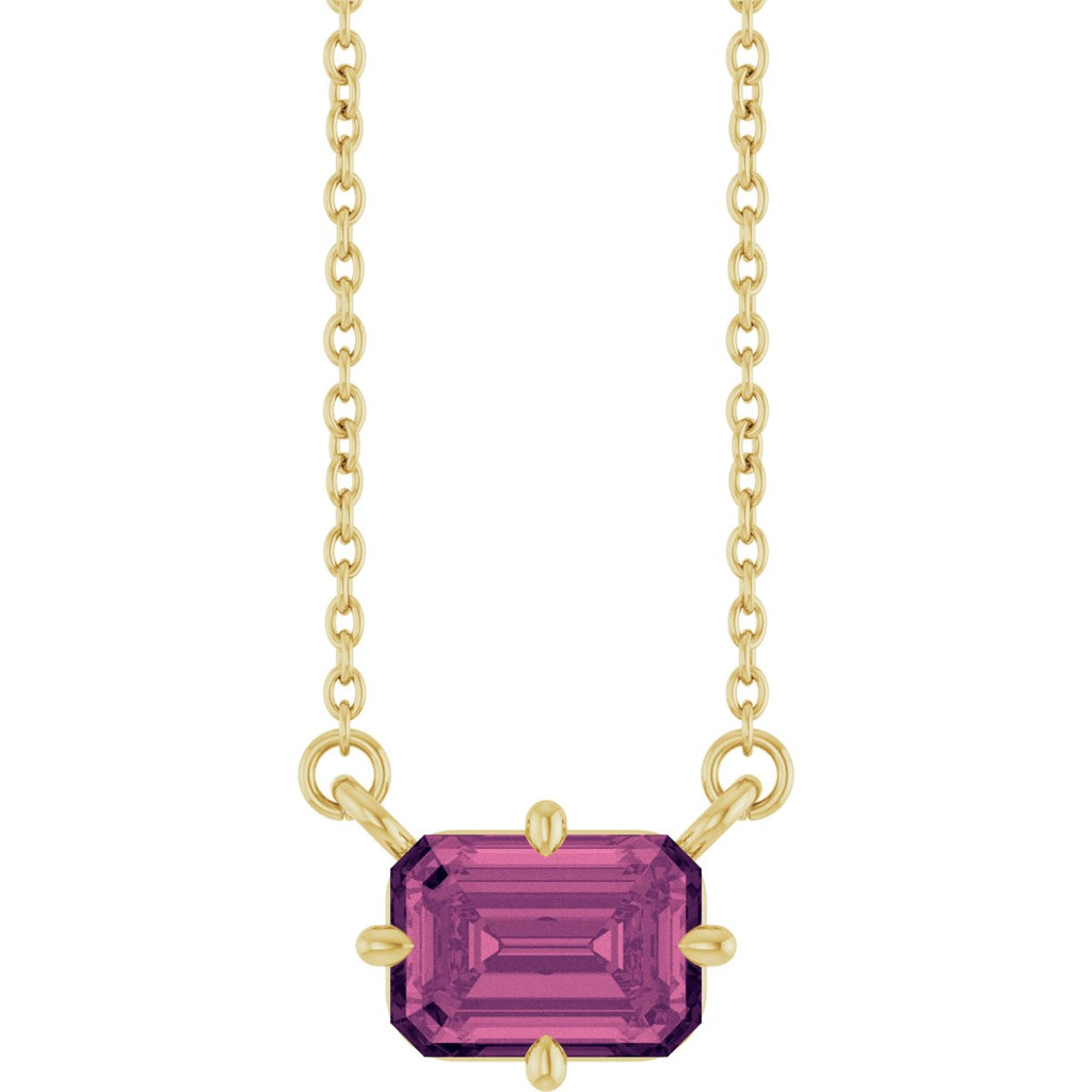 Natural Pink Tourmaline Solitaire Necklace in 14k yellow gold