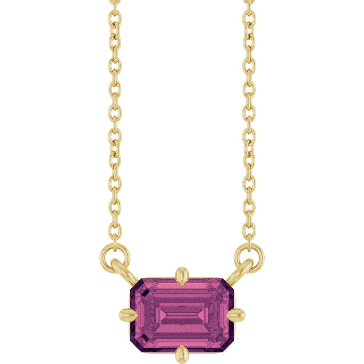 Natural Pink Tourmaline Solitaire Necklace in 14k yellow gold
