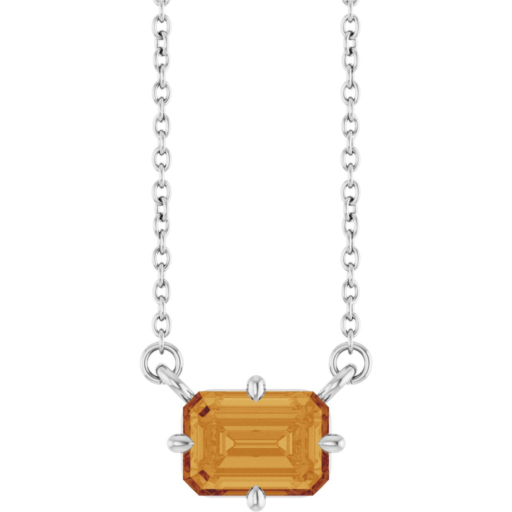 Natural Citrine Solitaire Necklace in 14k white gold