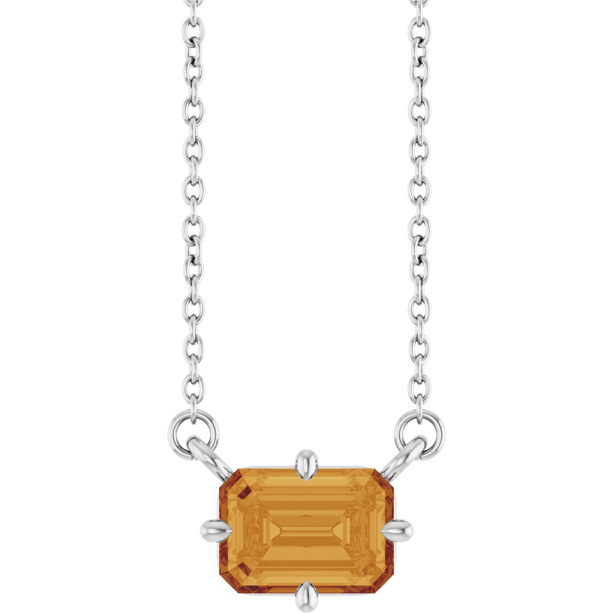 Natural Citrine Solitaire Necklace in 14k white gold