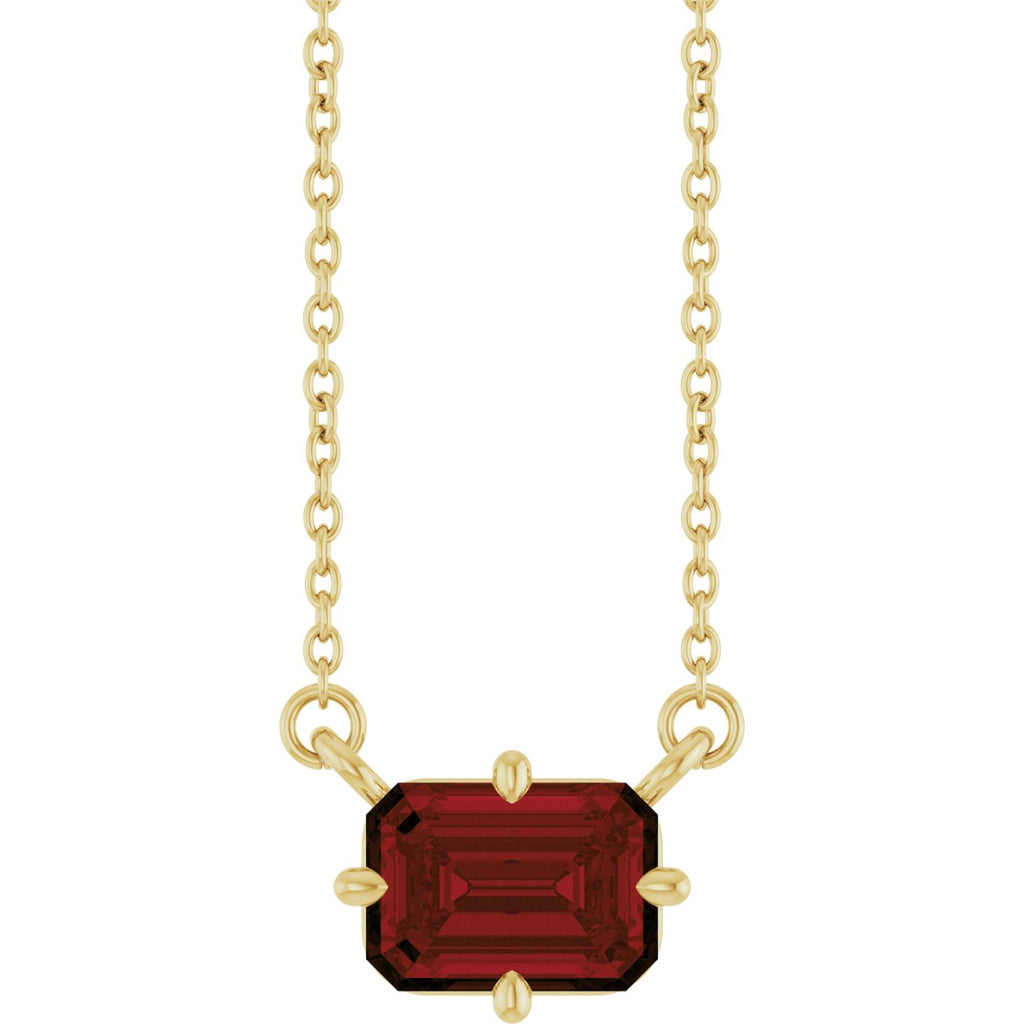 Natural Mozambique Garnet Solitaire Necklace in 14k yellow gold