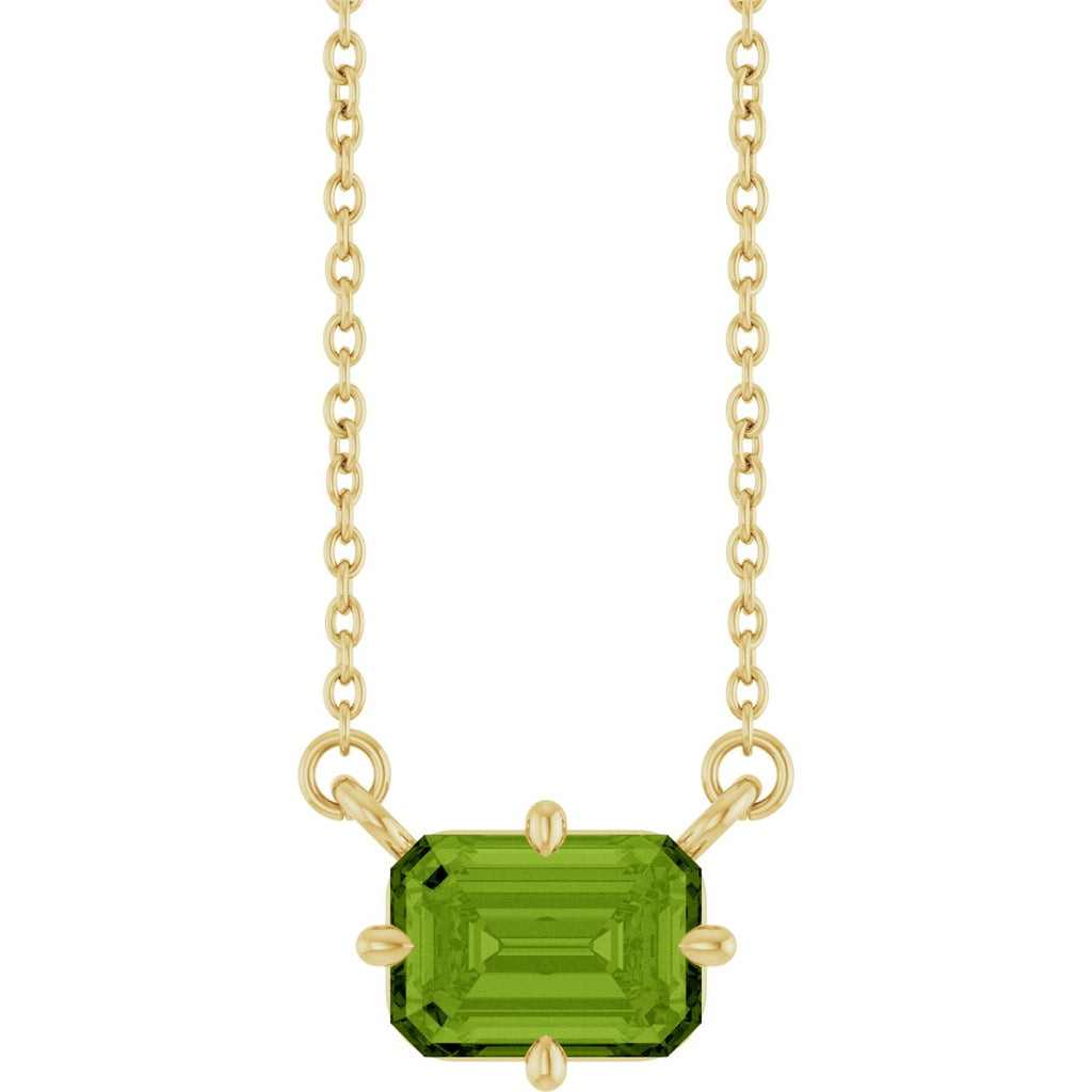 Natural Peridot Solitaire Necklace in 14k yellow gold
